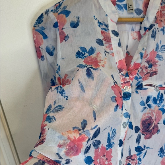 Kut from the Kloth Floral Button Down Shear Top Women’s oversized Size XS - Picture 12 of 15